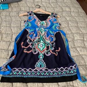 Empire waist Colorful Sleeveless Dress with Blue Accents